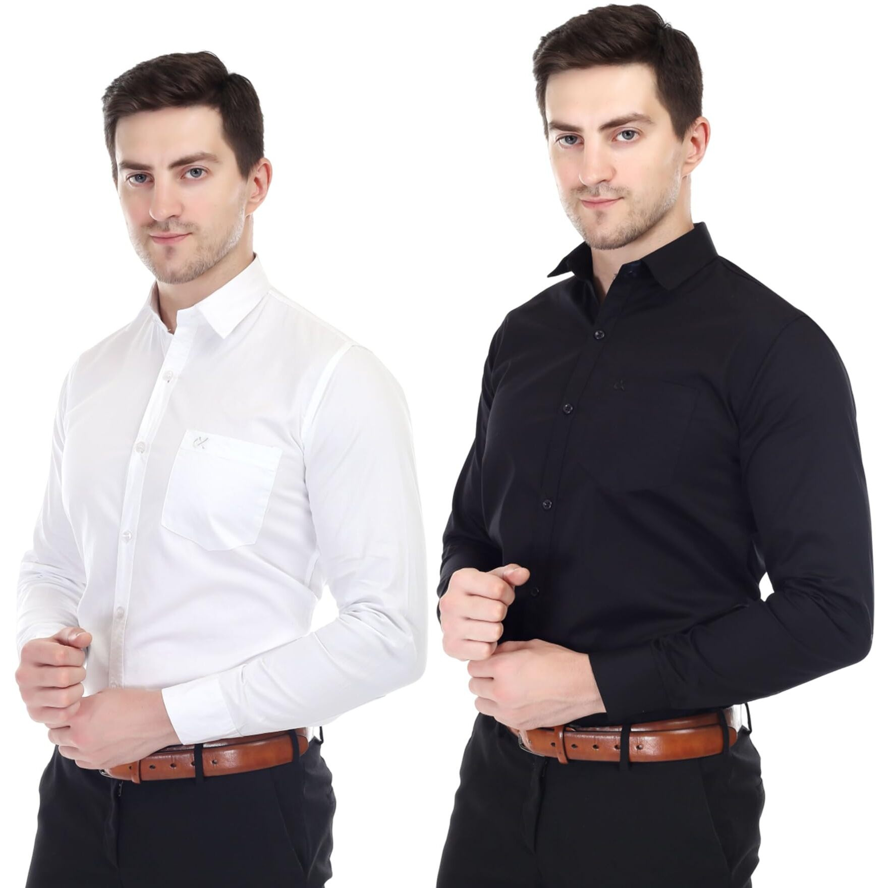 Xjarvis Clifton Men's Regular Fit Cotton Blend Plain Shirt  Full Sleeves Casual & Formal Summer Shirt With Pocket Design & Spread Collar, Pack Of 2 (Black/White, 2Xl)