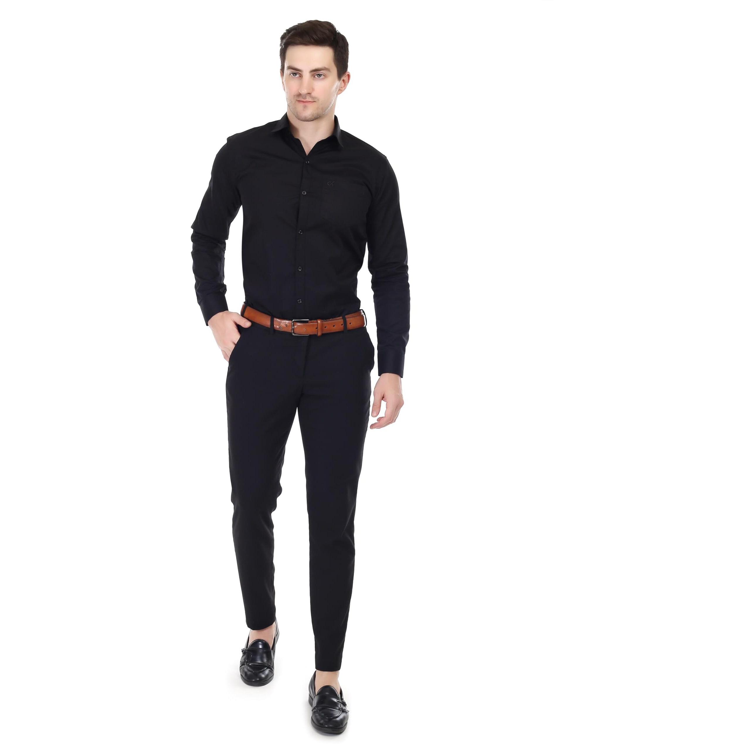 Xjarvis Clifton Men's Regular Fit Cotton Blend Plain Shirt  Full Sleeves Casual & Formal Summer Shirt With Pocket Design & Spread Collar, Pack Of 2 (Black, 2Xl)