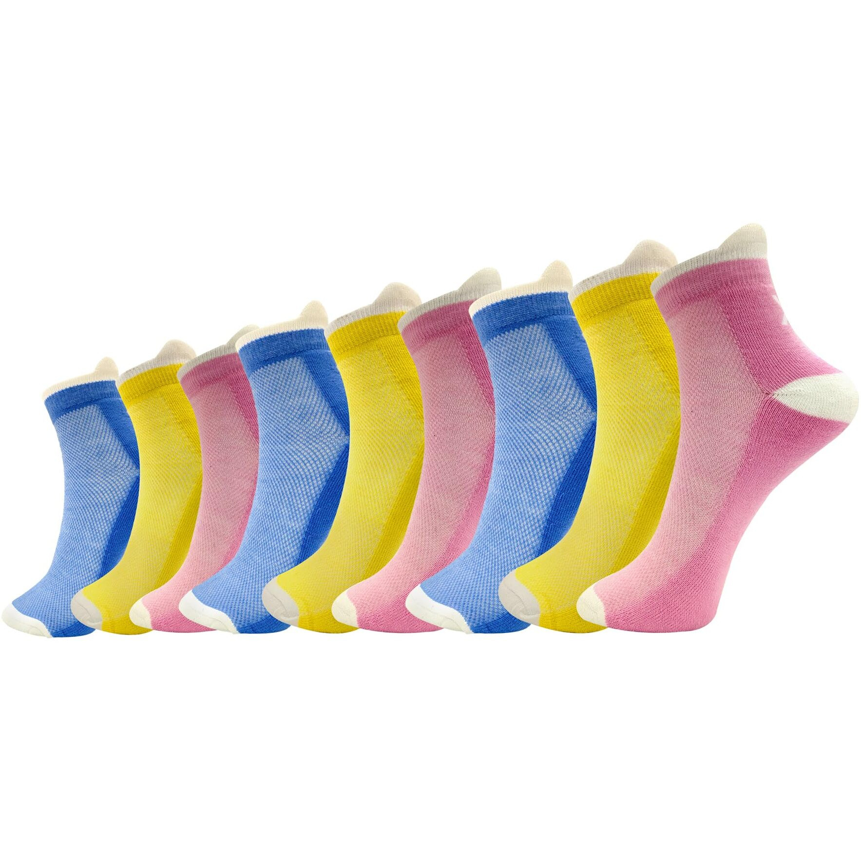 Xjarvis Mexico Women's Ankle Socks - Half Terry Cushioned Sole, Breathable Combed Cotton, Odour-Free - For Running, Gym, Sports & Everyday Wear - Pack Of 3/6/9/12 (Blue, Yellow, Pink)