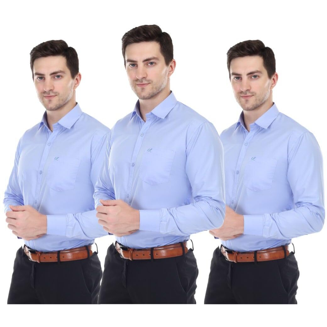 Xjarvis Clifton Men's Regular Fit Cotton Blend Plain Shirt  Full Sleeves Casual & Formal Summer Shirt With Pocket Design & Spread Collar, Pack Of 3 (Blue, 2Xl)