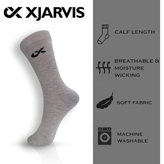 Xjarvis Texas Mens Formal Crew Socks For Office, Business, School, Uniform & Work Use | Cotton Rich, Odour-Free, Breathable Calf-Length Socks For Men |Pack Of 12 (Grey)