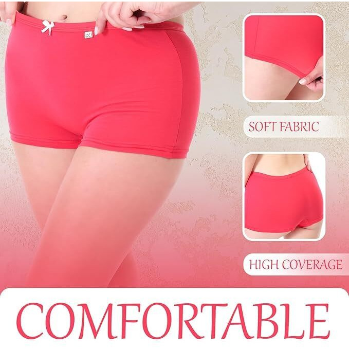Xjarvis Ladybay Women's High Coverage Combed Cotton Stretch Boy Shorts Mid Waist Seamless Brief Boxer Underwear Moisture Wicking Innerwear Super Soft & Breathable (Black, S)