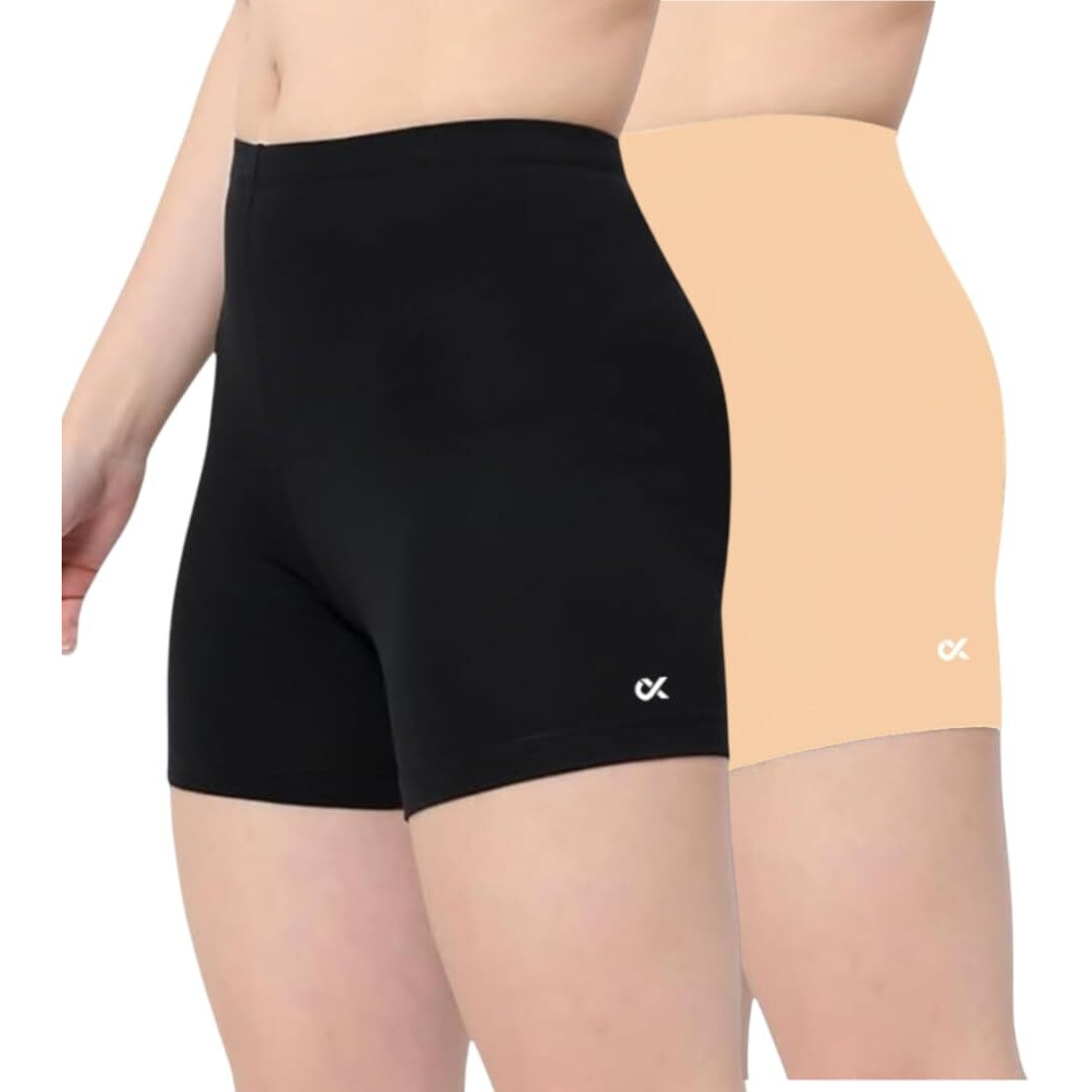 Xjarvis Lucia Shorts For Women Stretchable, Yoga Shorts Soft, Squat-Proof & Breathable, Cycling, Running For Skin Fit Tights & Gym Short, Pack Of 2 (Black, Skin Xl)
