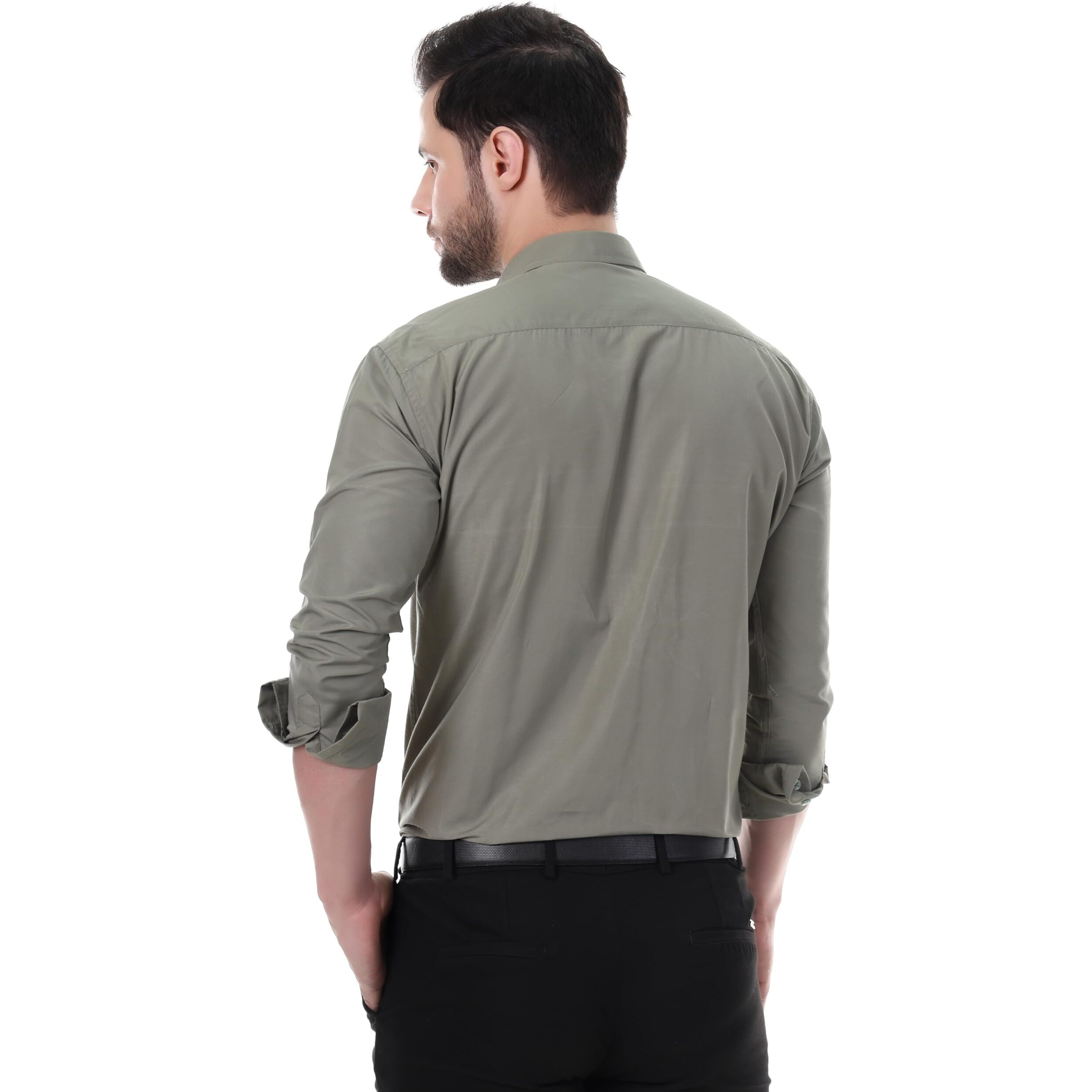 Xjarvis Clifton Men's Regular Fit Cotton Blend Plain Shirt  Full Sleeves Casual & Formal Summer Shirt With Pocket Design & Spread Collar, Pack Of 1 (Grayish Olive, L)