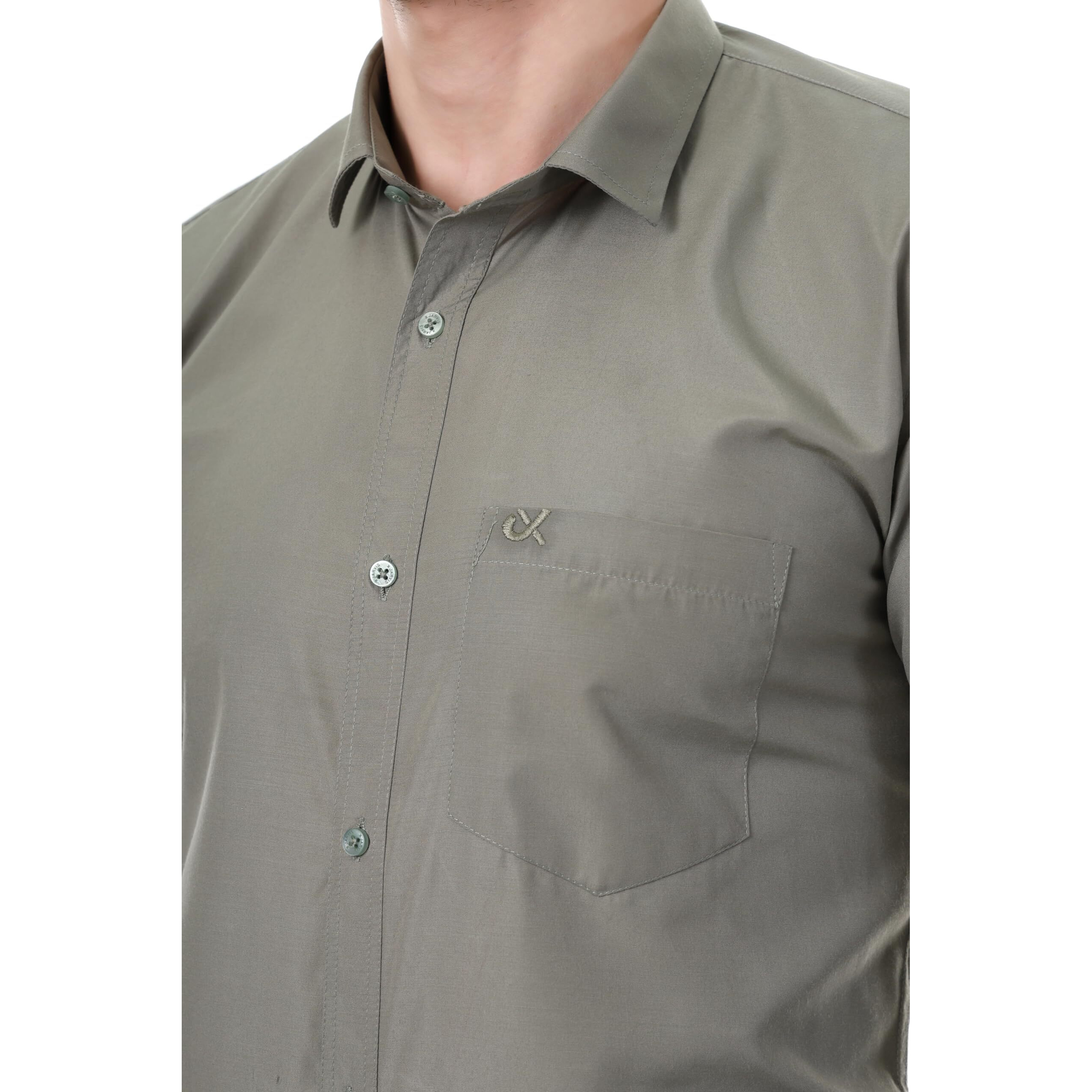 Xjarvis Clifton Men's Regular Fit Cotton Blend Plain Shirt  Full Sleeves Casual & Formal Summer Shirt With Pocket Design & Spread Collar, Pack Of 1 (Grayish Olive, L)
