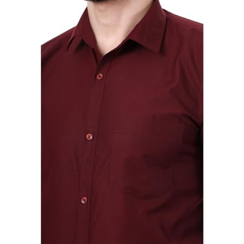 Xjarvis Austin Men's Cotton Blend Shirt |Slim Fit Formal Shirt With Pocket |Plain | Long Sleeve Spread Collar | Casual Wear Regular Fit Shirt, Pack Of 1 (Maroon, 2Xl)