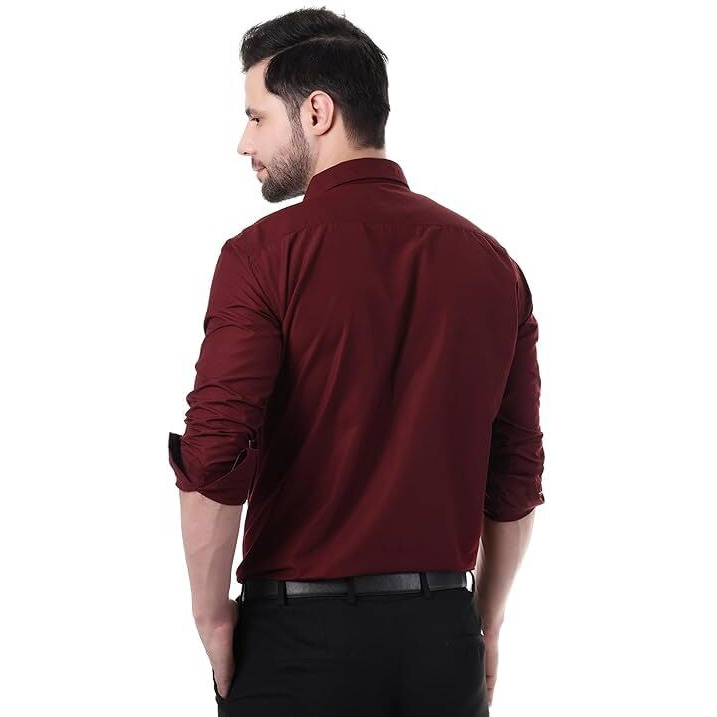 Xjarvis Austin Men's Cotton Blend Shirt |Slim Fit Formal Shirt With Pocket |Plain | Long Sleeve Spread Collar | Casual Wear Regular Fit Shirt, Pack Of 1 (Maroon, 2Xl)