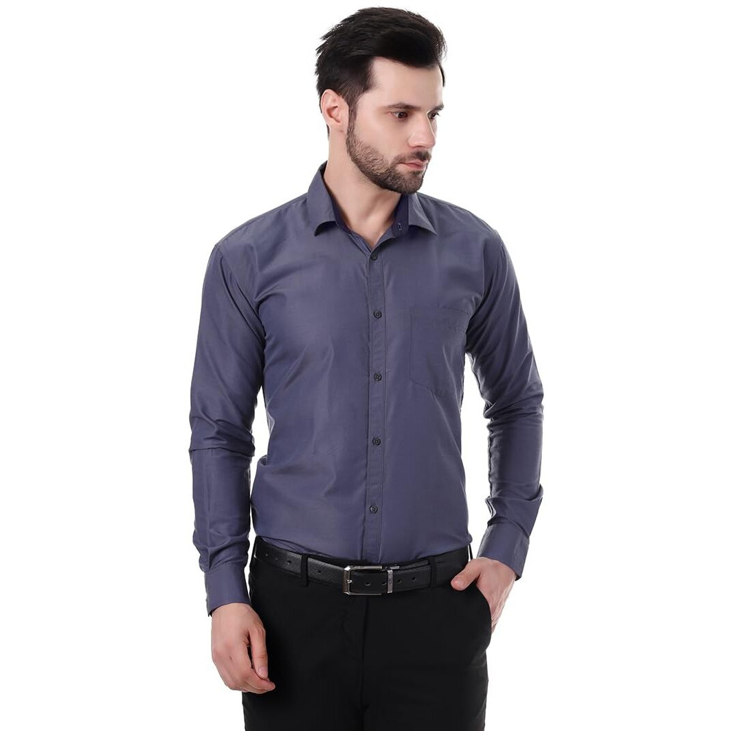 Xjarvis Austin Men's Cotton Blend Shirt |Slim Fit Formal Shirt With Pocket |Plain | Long Sleeve Spread Collar | Casual Wear Regular Fit Shirt, Pack Of 1 (Slate Blue, M)