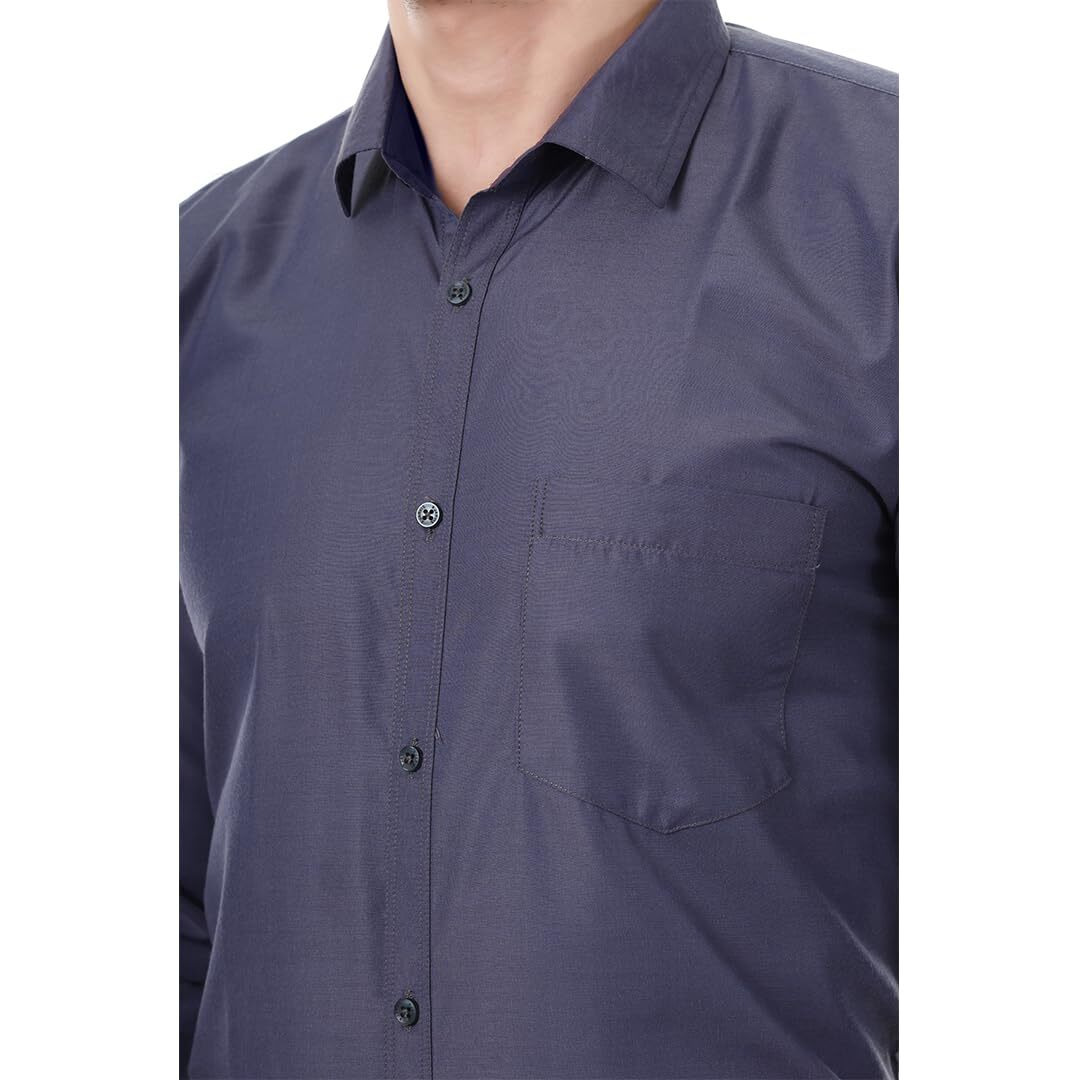 Xjarvis Austin Men's Cotton Blend Shirt |Slim Fit Formal Shirt With Pocket |Plain | Long Sleeve Spread Collar | Casual Wear Regular Fit Shirt, Pack Of 1 (Slate Blue, M)