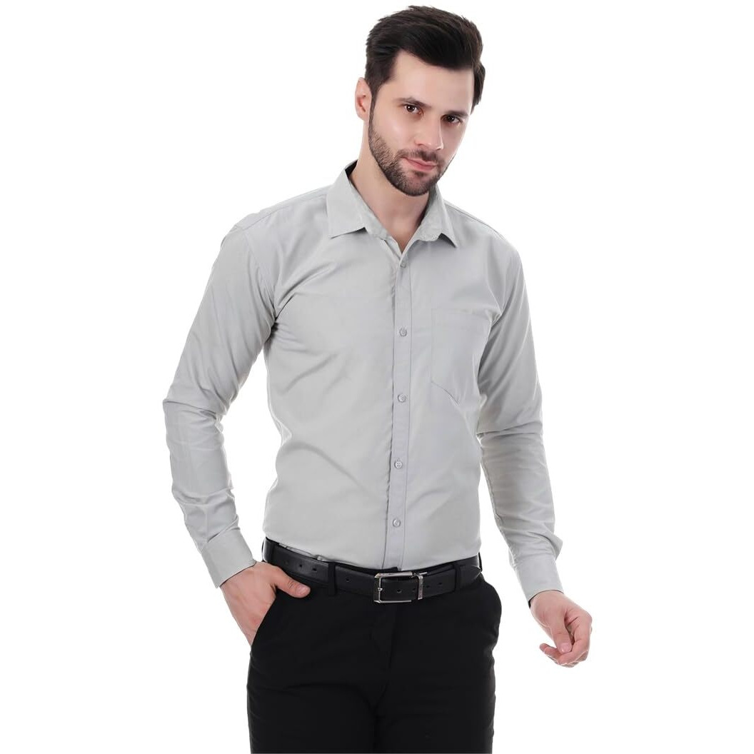 Xjarvis Austin Men's Cotton Blend Shirt |Slim Fit Formal Shirt With Pocket |Plain | Long Sleeve Spread Collar | Casual Wear Regular Fit Shirt, Pack Of 1 (Slate Grey, M)