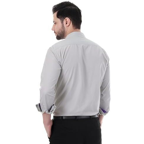 Xjarvis Austin Men's Cotton Blend Shirt |Slim Fit Formal Shirt With Pocket |Plain | Long Sleeve Spread Collar | Casual Wear Regular Fit Shirt, Pack Of 1 (Slate Grey, L)