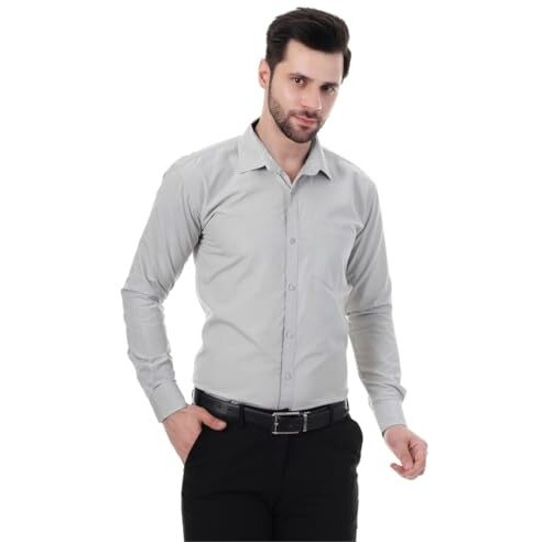 Xjarvis Austin Men's Cotton Blend Shirt |Slim Fit Formal Shirt With Pocket |Plain | Long Sleeve Spread Collar | Casual Wear Regular Fit Shirt, Pack Of 2 (Slate Blue, Slate Grey, Xl)