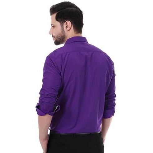 Xjarvis Austin Men's Cotton Blend Shirt |Slim Fit Formal Shirt With Pocket |Plain | Long Sleeve Spread Collar | Casual Wear Regular Fit Shirt, Pack Of 1 (Pastel Purple, Xl)