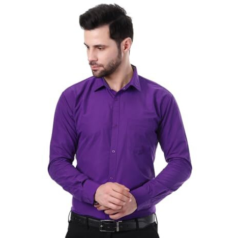 Xjarvis Austin Men's Cotton Blend Shirt |Slim Fit Formal Shirt With Pocket |Plain | Long Sleeve Spread Collar | Casual Wear Regular Fit Shirt, Pack Of 2 (Pastel Purple, Slate Grey, S)