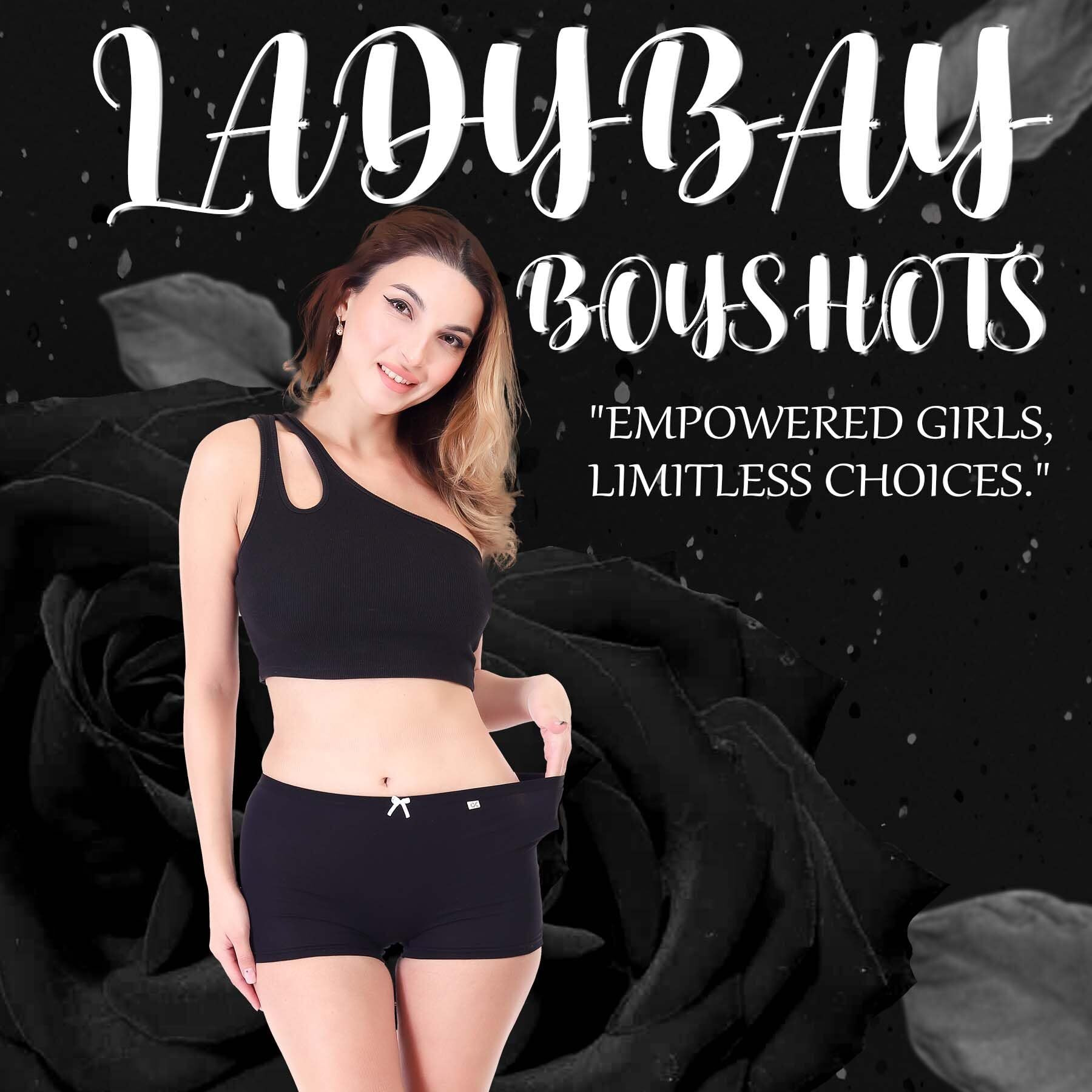 Xjarvis Ladybay Women's High Coverage Combed Cotton Stretch Boy Shorts Mid Waist Seamless Brief Boxer Underwear Moisture Wicking Innerwear Super Soft & Breathable, Pack Of 3 (Black/Pink/Blue, 2Xl)