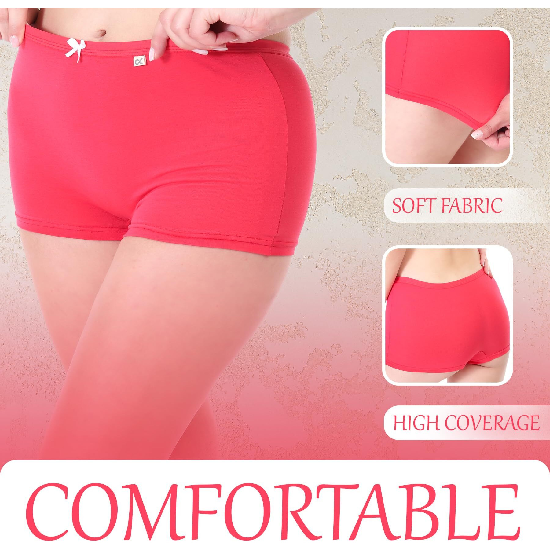 Xjarvis Ladybay Women's High Coverage Combed Cotton Stretch Boy Shorts Mid Waist Seamless Brief Boxer Underwear Moisture Wicking Innerwear Super Soft & Breathable, Pack Of 3 (Black/Pink/Blue, 2Xl)