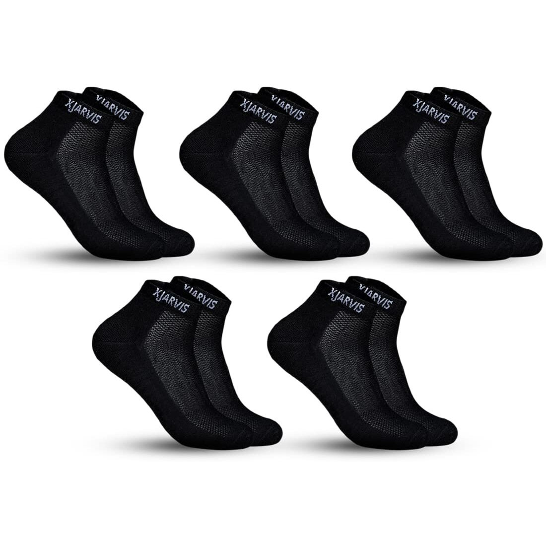 Xjarvis Ankle Length Socks For Men & Women - Moisture-Wicking, Odor-Free, Breathable Cotton, Cushioned Half Terry Combo - Ideal For Sports, Gym & Formal Wear - Pack Of 5 Pairs, Black, Free Size