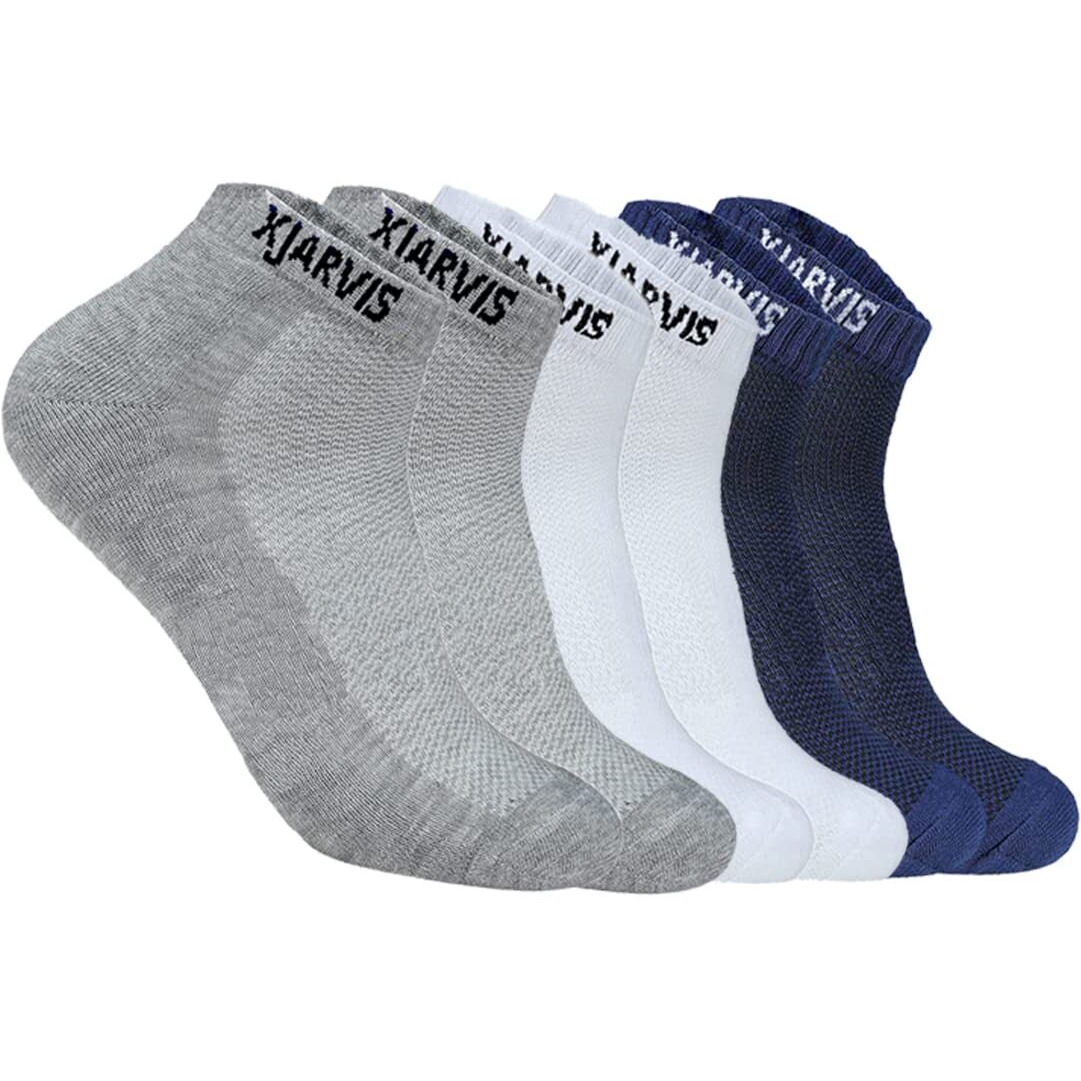 Xjarvis Ankle Length Socks For Men & Women - Moisture-Wicking, Odor-Free, Breathable Cotton, Cushioned Half Terry Combo - Ideal For Sports, Gym & Formal Wear - Multicolor, Free Size
