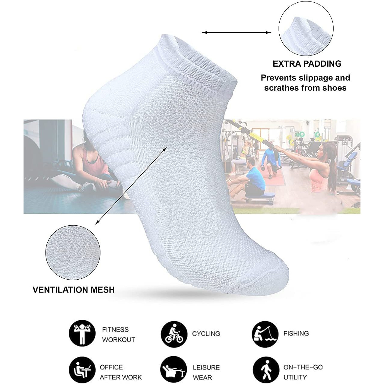 Xjarvis Ankle Length Socks For Men & Women - Moisture-Wicking, Odor-Free, Breathable Cotton, Cushioned Half Terry Combo - Ideal For Sports, Gym & Formal Wear - Pack Of 5 Pairs, White, Free Size