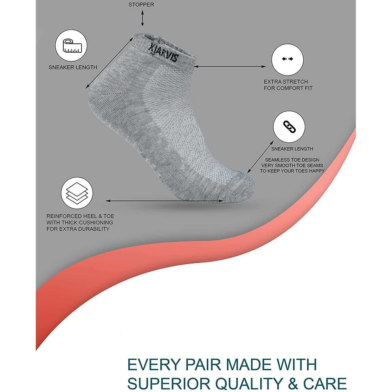 Xjarvis Ankle Length Socks For Men & Women - Moisture-Wicking, Odor-Free, Breathable Cotton, Cushioned Half Terry Combo - Ideal For Sports, Gym & Formal Wear - Pack Of 3 Pairs, Grey, Free Size