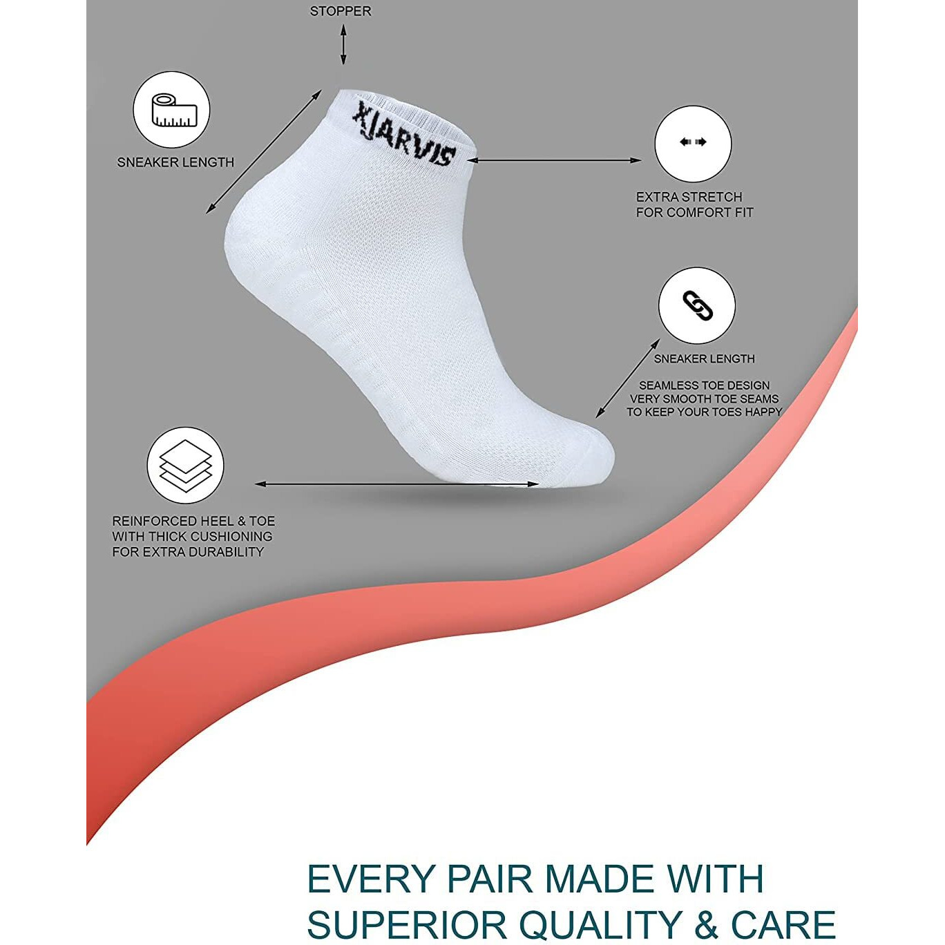 Xjarvis Ankle Length Socks For Men & Women - Moisture-Wicking, Odor-Free, Breathable Cotton, Cushioned Half Terry Combo - Ideal For Sports, Gym & Formal Wear - Pack Of 3 Pairs, White, Free Size