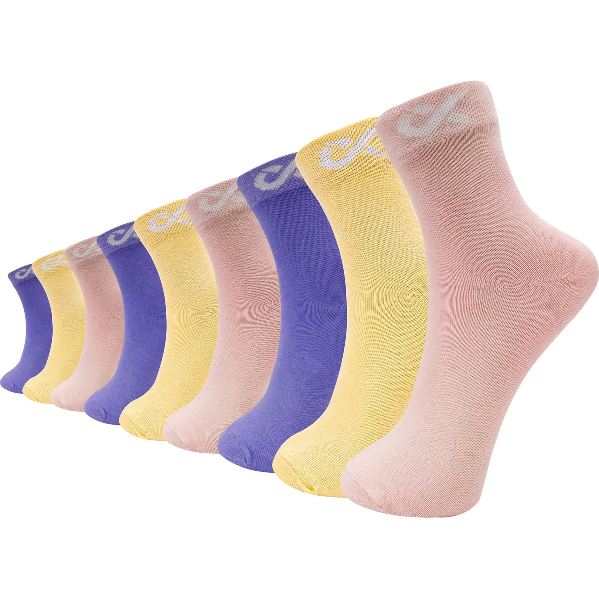 Xjarvis Malibu Ankle Socks For Women & Girls Soft, Breathable, Comfortable, And Durable Perfect For Sports, Running, Cotton Socks For Daily Casual Wear Pack Of 9 (Pink, Purple,Yellow