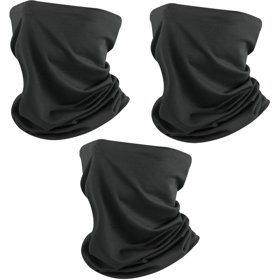 Xjarvis Bandana & Neck Gaiter Scarf For Men & Women | Odor-Free, Breathable, Super Soft, Durable & Multifunctional | Headband, Face Mask, Dust & Sun Protection - Free Size, Black Pack Of 3
