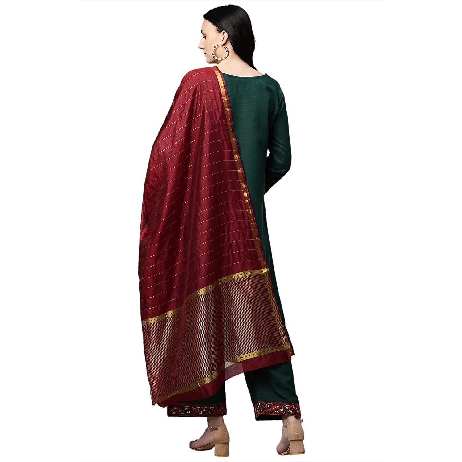 Gosriki Women's Cotton Straight Kurta With Palazzo & Dupatta (Morning Green_Xxl_Green_Xx-Large)