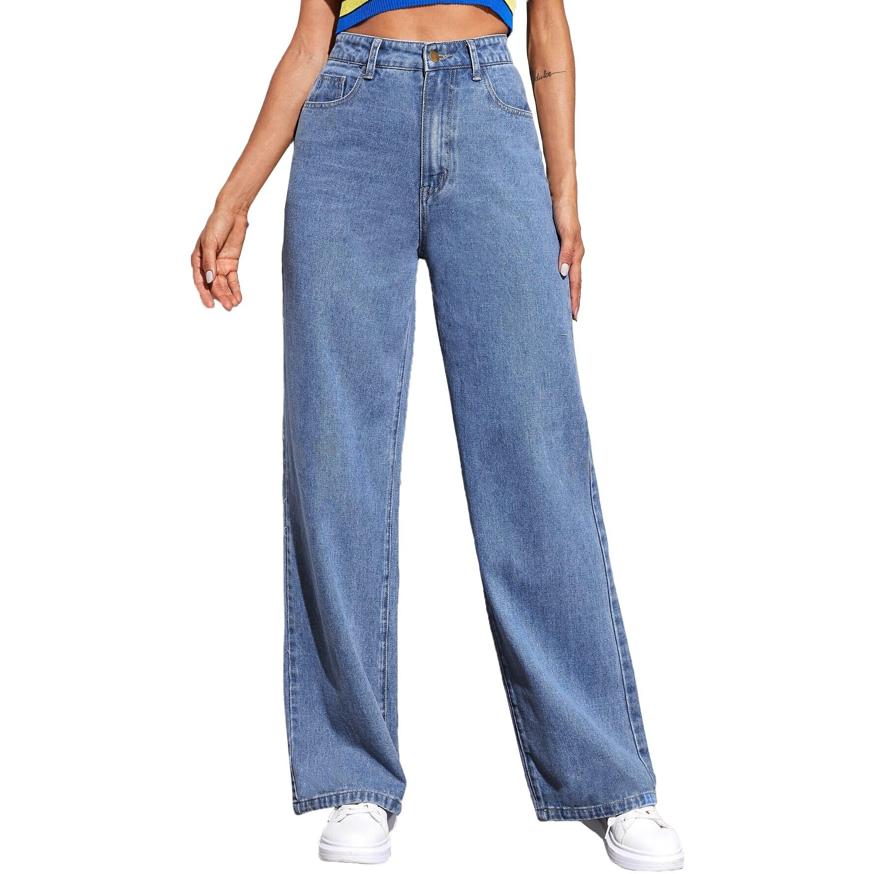 Toplot Jeans For Women || Women High Rise || Wide Leg Pants || Bell Bottom Jeans (Straight-Jeans-5204-Light Blue-32)