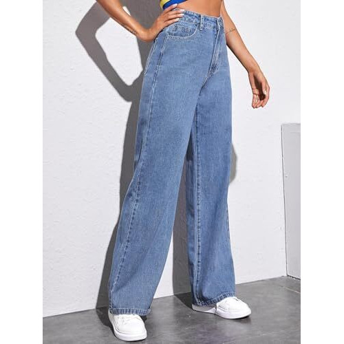 Toplot Jeans For Women || Women High Rise || Wide Leg Pants || Bell Bottom Jeans (Straight-Jeans-5204-Light Blue-32)