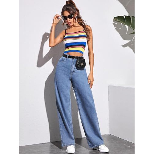 Toplot Jeans For Women || Women High Rise || Wide Leg Pants || Bell Bottom Jeans (Straight-Jeans-5204-Light Blue-32)