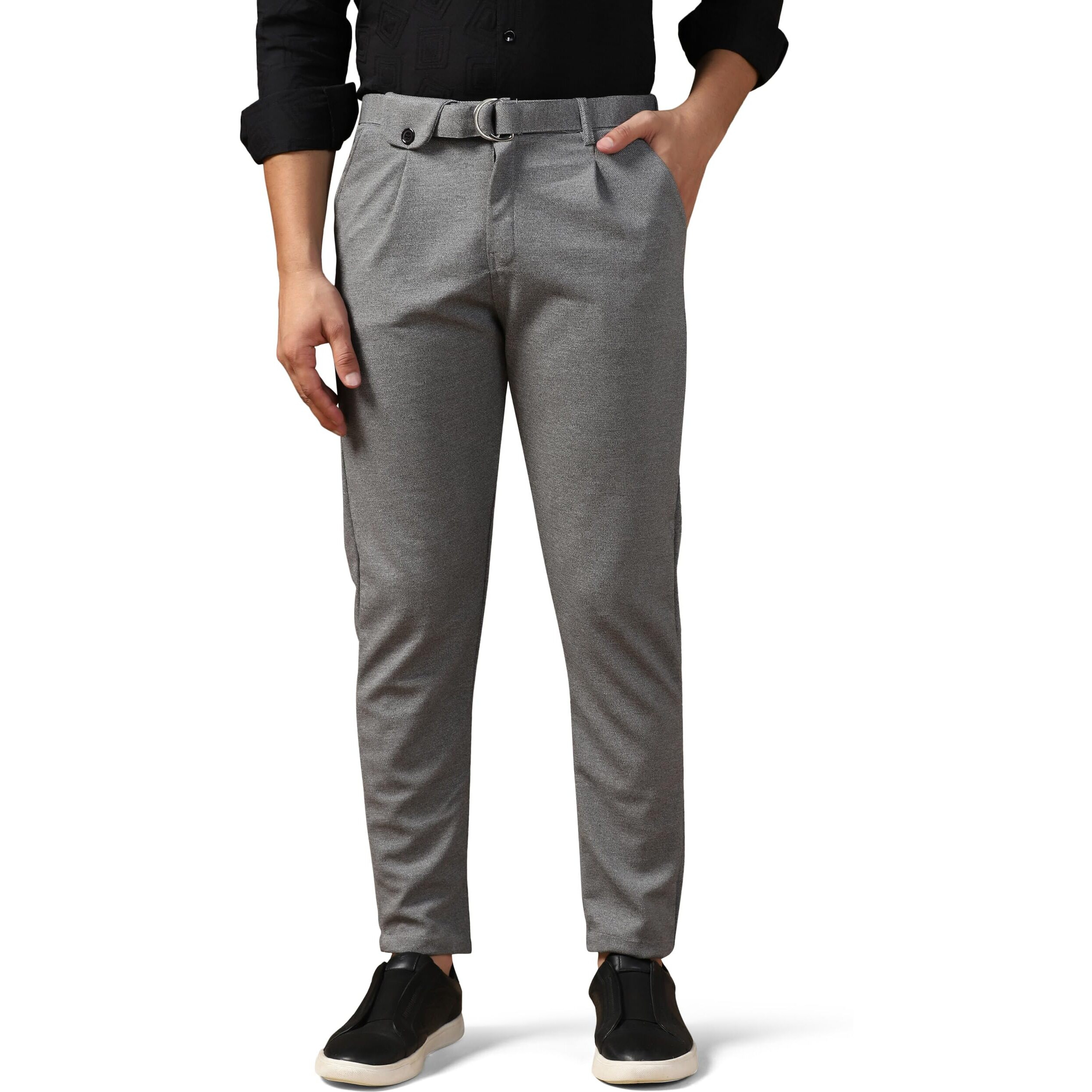 Toplot Men's Regular Casual Pants (Belt-Trouser-5173-Silver-36) Light Grey