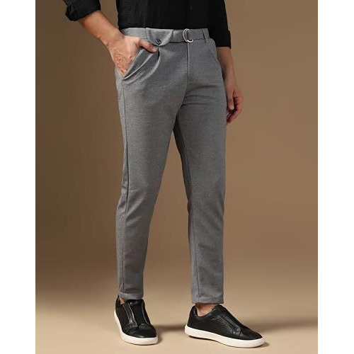Toplot Men's Regular Casual Pants (Belt-Trouser-5173-Silver-36) Light Grey