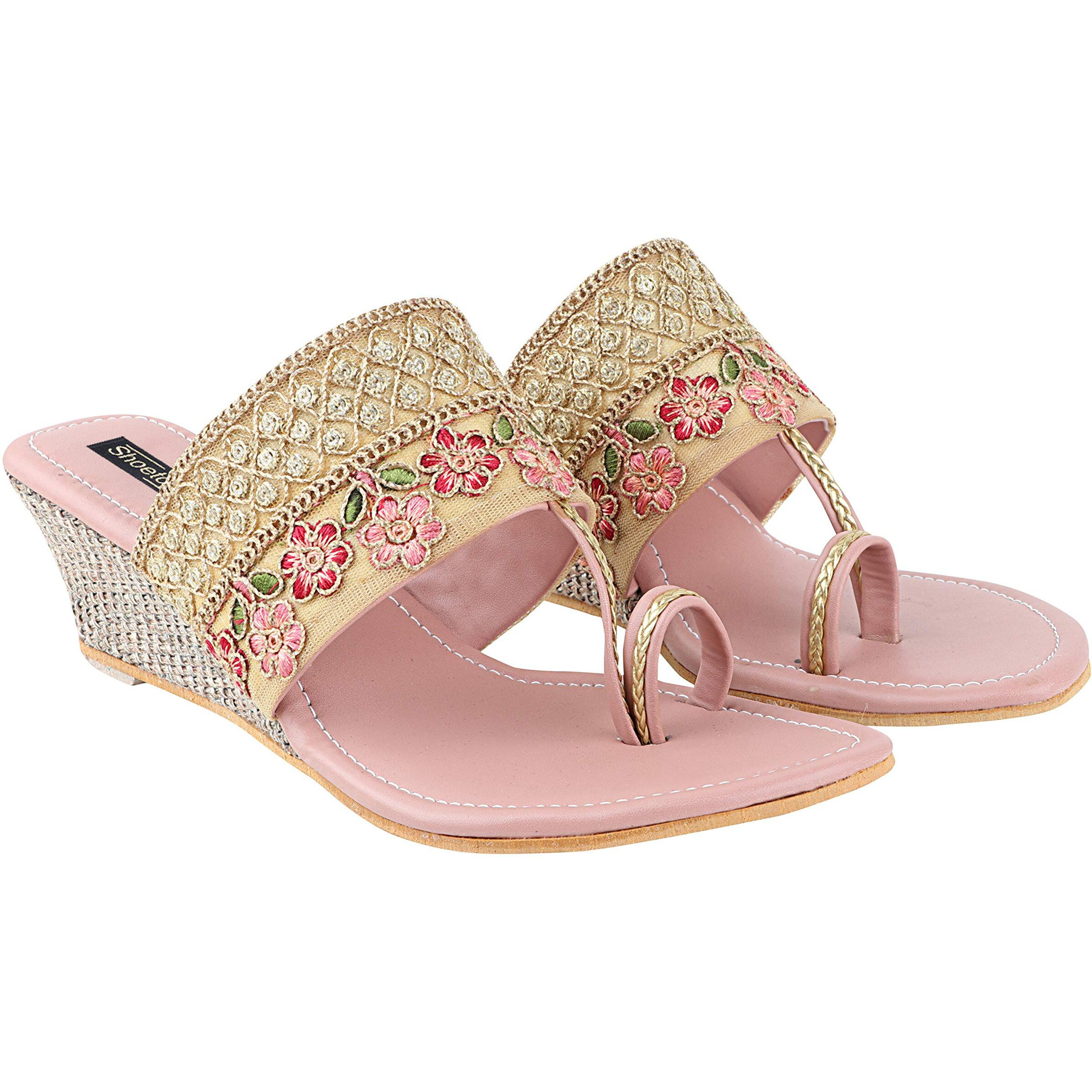Shoetopia Women's & Girl's Pink Woven Design Wedges Heels-Eu40