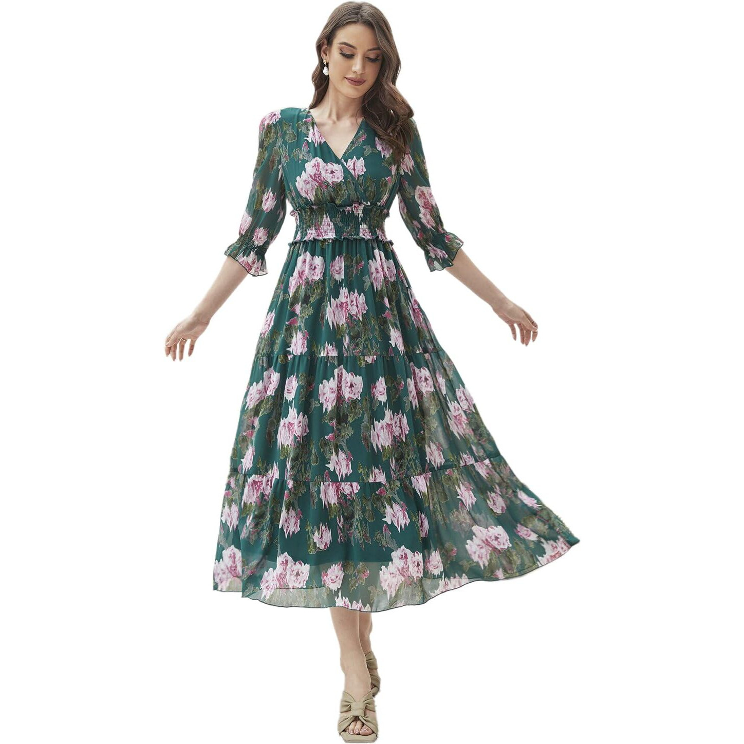 Toplot Dress For Women With Floral Print (Dress-5133-Rama-S) Turquoise