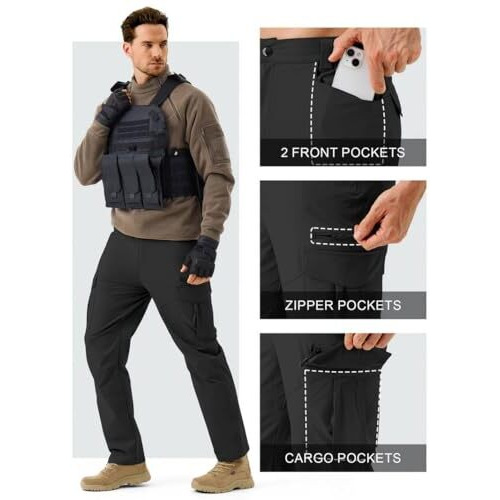 Toplot Men's Functional Straight-Fit Cargo Pants (Men-Zip-Cargo-5216-Black-30)