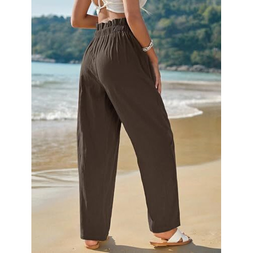 Toplot Women Casual Slanted Pocket Elastic Waist Tapered Pants (Pleated-Pant-5194-Dark Beige-30)