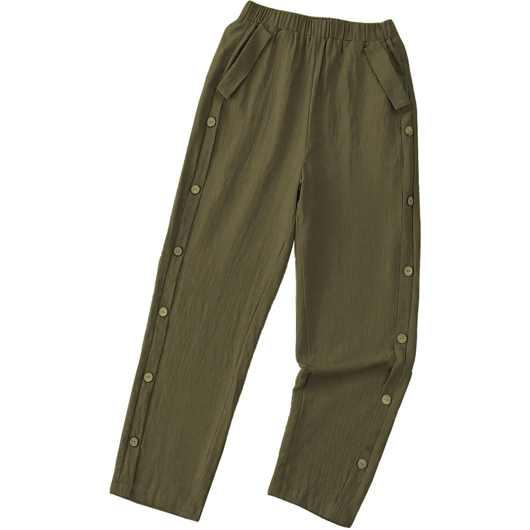 Toplot Women Casual Slanted Pocket Elastic Waist Tapered Pants (Button-Pant-5192-Olive-30)