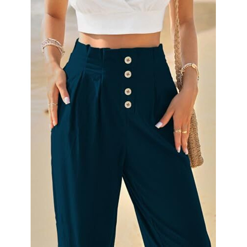 Toplot Women Casual Slanted Pocket Elastic Waist Tapered Pants (Pleated-Pant-5194-Turquoise-36)