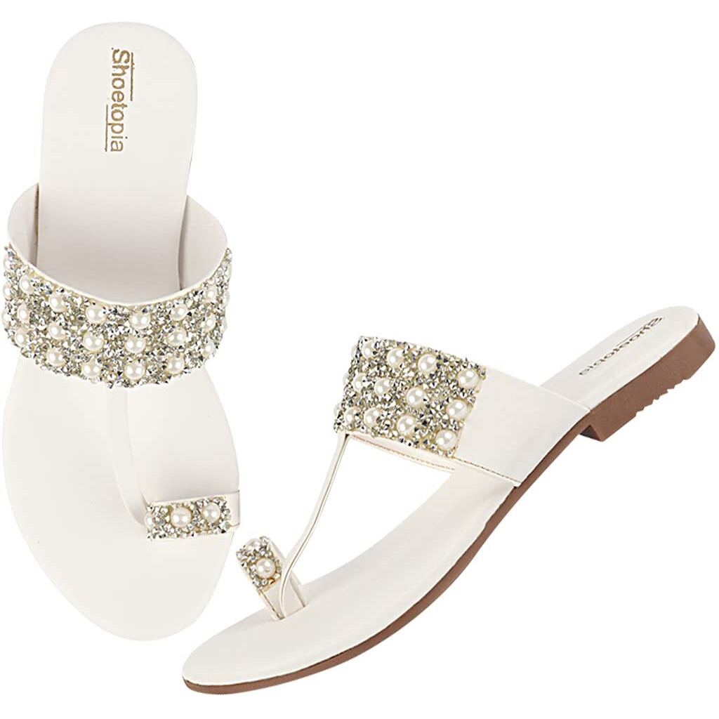 Shoetopia Womens/Girls White Open Back One Toe Flats