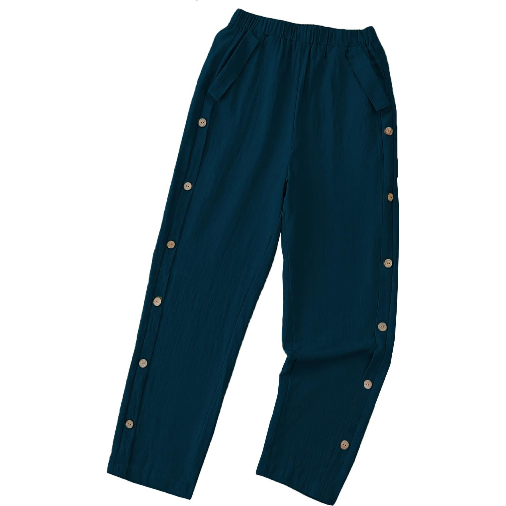 Toplot Women Casual Slanted Pocket Elastic Waist Tapered Pants (Button-Pant-5192-Turquoise-30)