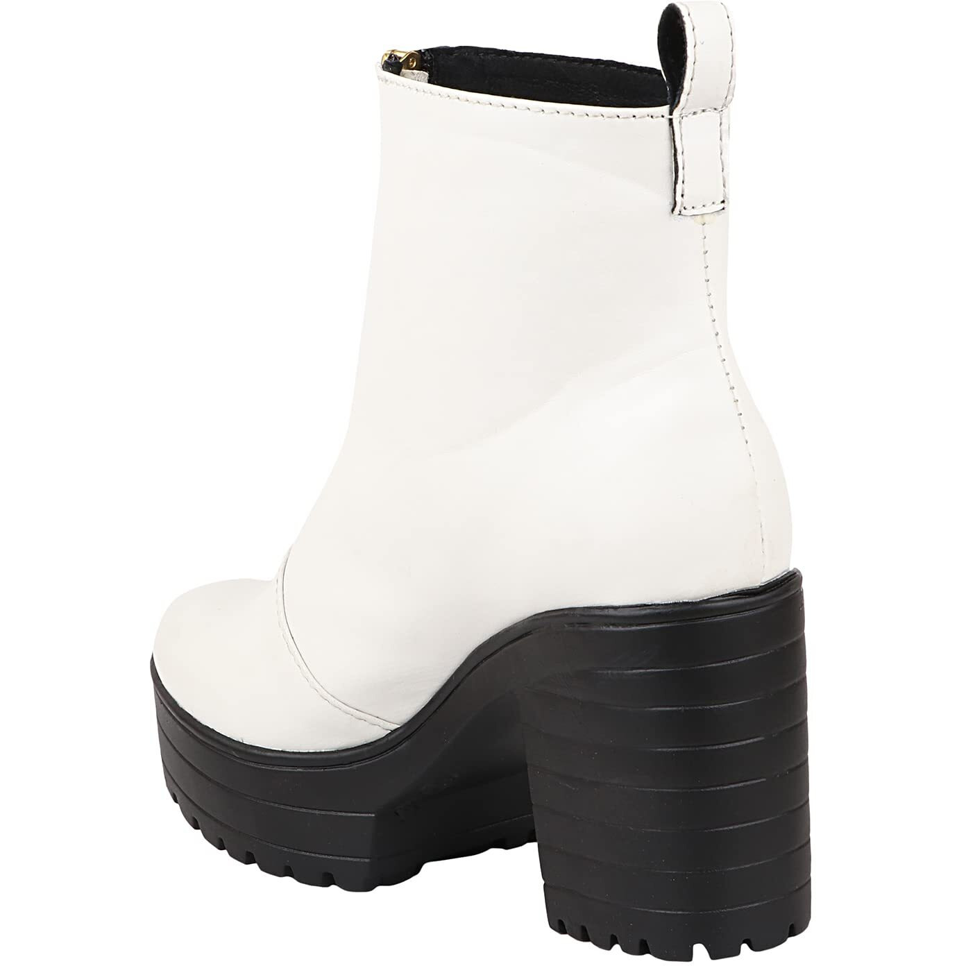 Shoetopia Women's White Chunky Heel Platform Ankle Boots With Front Zip || Stylish Faux Leather Booties For Party, Street & Casual Eu40