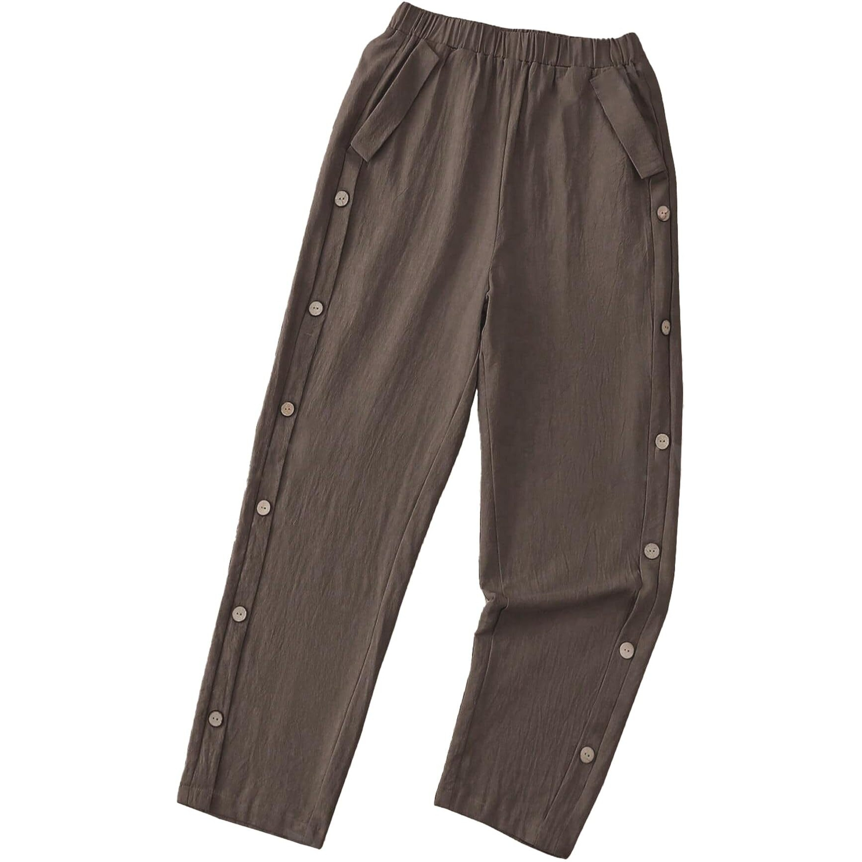 Toplot Women Casual Slanted Pocket Elastic Waist Tapered Pants (Button-Pant-5192-Dark Beige-30)