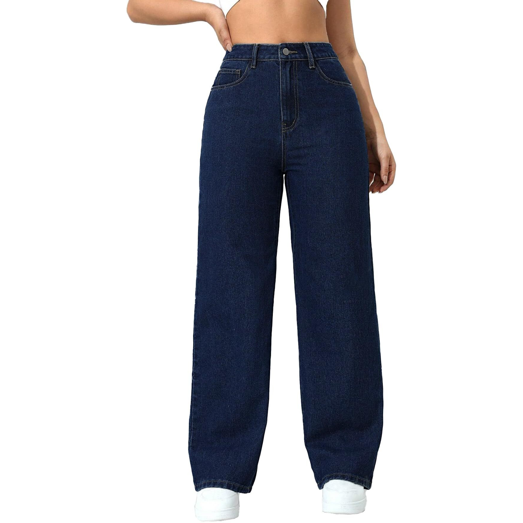 Toplot Jeans For Women || Women High Rise || Wide Leg Pants || Bell Bottom Jeans (Straight-Jeans-5204-Dark Blue-28)
