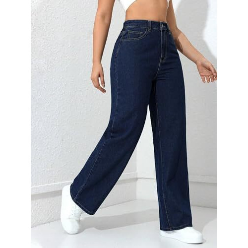 Toplot Jeans For Women || Women High Rise || Wide Leg Pants || Bell Bottom Jeans (Straight-Jeans-5204-Dark Blue-28)