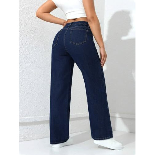 Toplot Jeans For Women || Women High Rise || Wide Leg Pants || Bell Bottom Jeans (Straight-Jeans-5204-Dark Blue-28)