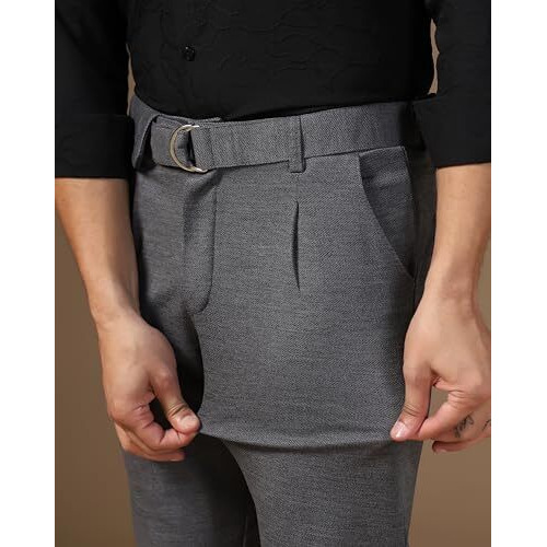 Toplot Men's Regular Casual Pants (Belt-Trouser-5173-Dark Grey-28)