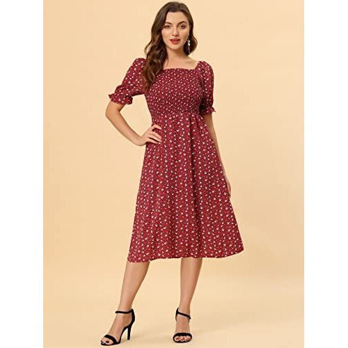 Toplot Dresses For Women Knee Length With Floral Print(Dress-5107-Maroon-M)