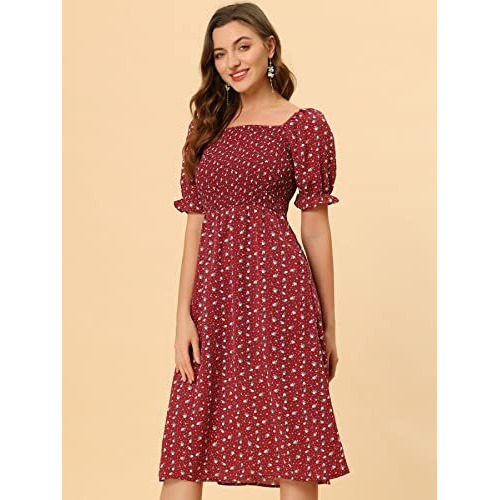 Toplot Dresses For Women Knee Length With Floral Print(Dress-5107-Maroon-M)