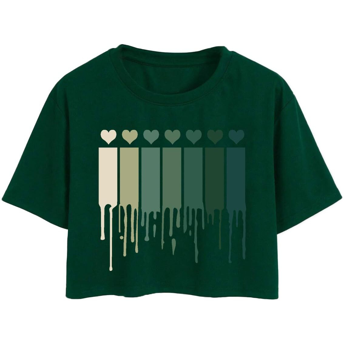 Toplot Heart Printed Round Neck Crop Top For Women (Small-Heart-Top-5203-Olive-M)